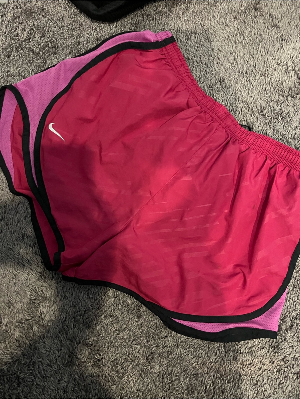 Nike Women's Pink Athletic Shorts with Black Trim